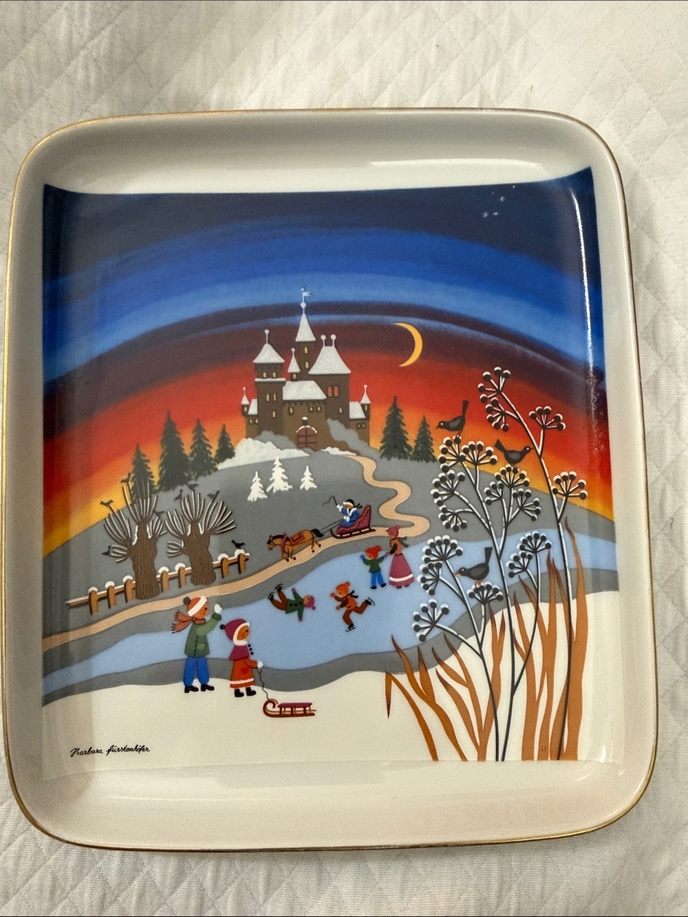 Winter Scene Art Plate – Barbara Fürstenhöfer – Gold Rim